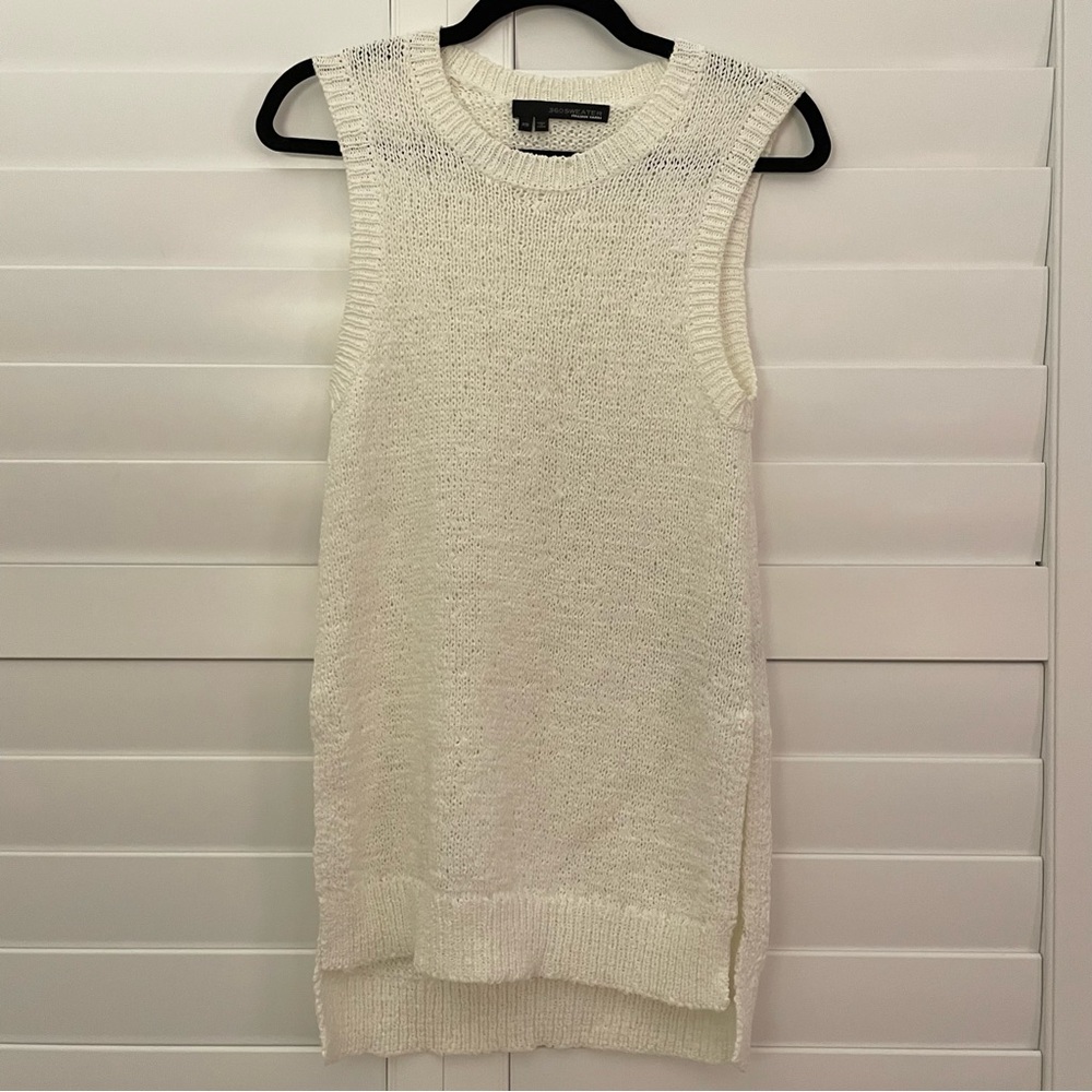360 Sweater Sleeveless Loose Knit Lightweight Longline Sweater Cream Size XS